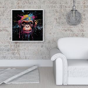 WRT Ltd Multi Coloured Monkey Face Splashart Framed Canvas - 16" x 16" - White WRT Ltd Multi Coloured Monkey Face Splashart Framed Canvas - 16" x 16" - White