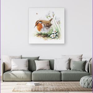 WRT Ltd Robin And Daisies Watercolour Canvas - Small 10" x 10" WRT Ltd Robin And Daisies Watercolour Canvas - Small 10" x 10"