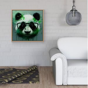 WRT Ltd Panda With Glasses, Green Splashart Framed Canvas - 30" x 30" - White WRT Ltd Panda With Glasses, Green Splashart Framed Canvas - 30" x 30" - White