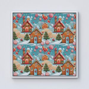 WRT Ltd Christmas Gingerbread House Framed Canvas - 10" x 10" - White WRT Ltd Christmas Gingerbread House Framed Canvas - 10" x 10" - White