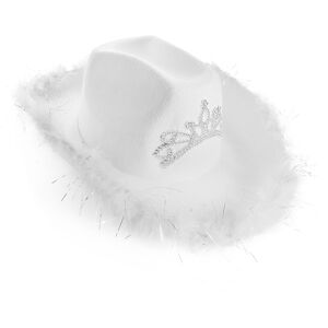 I Love Fancy Dress White Tiara Cowgirl Hat with Marabou Trim - Pack of 1 I Love Fancy Dress White Tiara Cowgirl Hat with Marabou Trim - Pack of 1