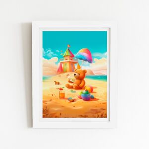 WRT Ltd Bear On A Beach Holiday Art Prints - 16" x 24" - Black frame WRT Ltd Bear On A Beach Holiday Art Prints - 16" x 24" - Black frame