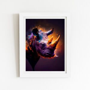 WRT Ltd Golden Rhino Face Splashart Art Prints - 8" x 10" - White frame WRT Ltd Golden Rhino Face Splashart Art Prints - 8" x 10" - White frame