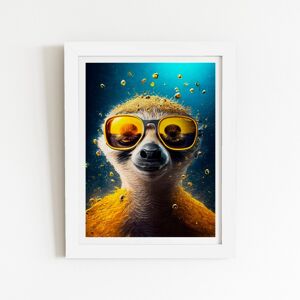WRT Ltd Meerkat With Golden Glasses Splashart Art Prints - 8" x 10" - White frame WRT Ltd Meerkat With Golden Glasses Splashart Art Prints - 8" x 10" - White frame