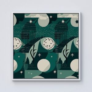 WRT Ltd Abstact Green Cream Moon and Stars Framed Canvas - 10" x 10" - White WRT Ltd Abstact Green Cream Moon and Stars Framed Canvas - 10" x 10" - White
