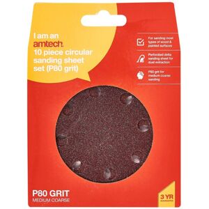 XS-Stock.com Ltd Amtech 115mm 10 Piece Circular Sanding Sheet Set - P80 Grit XS-Stock.com Ltd Amtech 115mm 10 Piece Circular Sanding Sheet Set - P80 Grit