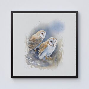 WRT Ltd Barn Ano Owls Watercolour Framed Canvas - 10" x 10" - Black WRT Ltd Barn Ano Owls Watercolour Framed Canvas - 10" x 10" - Black