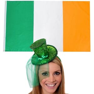 I Love Fancy Dress Ireland 3x5 ft Flag & Mini Green Glitter Fascinator Top Hat I Love Fancy Dress Ireland 3x5 ft Flag & Mini Green Glitter Fascinator Top Hat