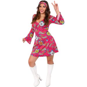 I Love Fancy Dress Ladies Pink Floral Hippy Dress - Small I Love Fancy Dress Ladies Pink Floral Hippy Dress - Small