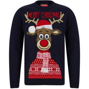XS-Stock.com Ltd Mens Classic Rudolph Faux Fur Christmas Jumper 3D Pom Pom - Ink - S XS-Stock.com Ltd Mens Classic Rudolph Faux Fur Christmas Jumper 3D Pom Pom - Ink - S