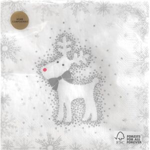 XS-Stock.com Ltd Pack Of 20 Christmas Reindeer Napkins Silver White Square 33cm XS-Stock.com Ltd Pack Of 20 Christmas Reindeer Napkins Silver White Square 33cm