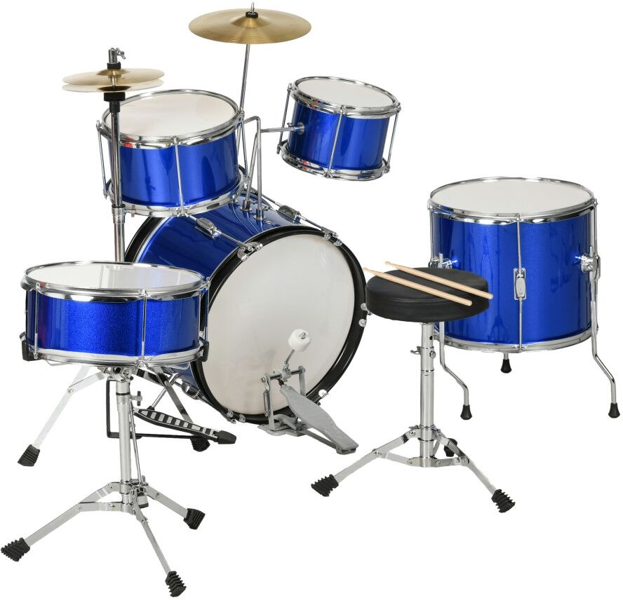 MHSTAR UK LTD AIYAPLAY Kids Drum Kit, 11 Piece Junior Drum Set with Stool, Drumsticks, Pedal, Cymbals, Musical Instrument Toy for 3-6 Years, Blue