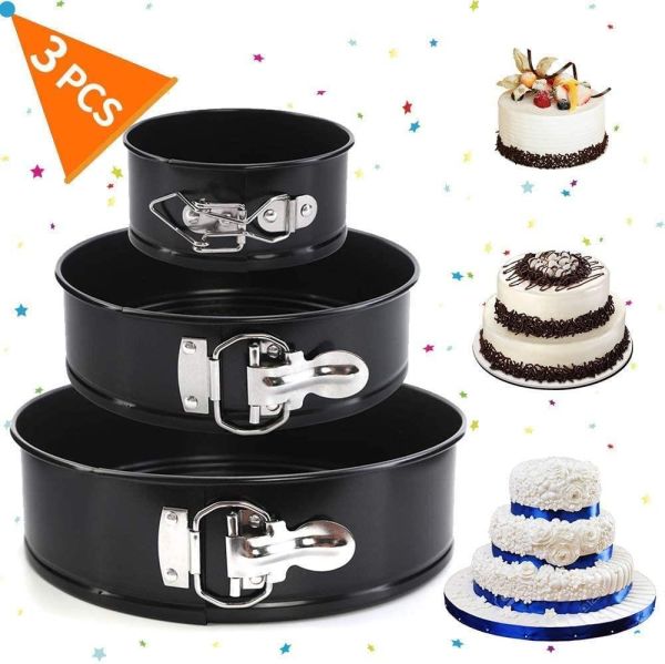 MantraRaj Infotech LTD. 3 Tier Cake Tin Set Nonstick Leakproof Wedding Pan Set Removable Bottom