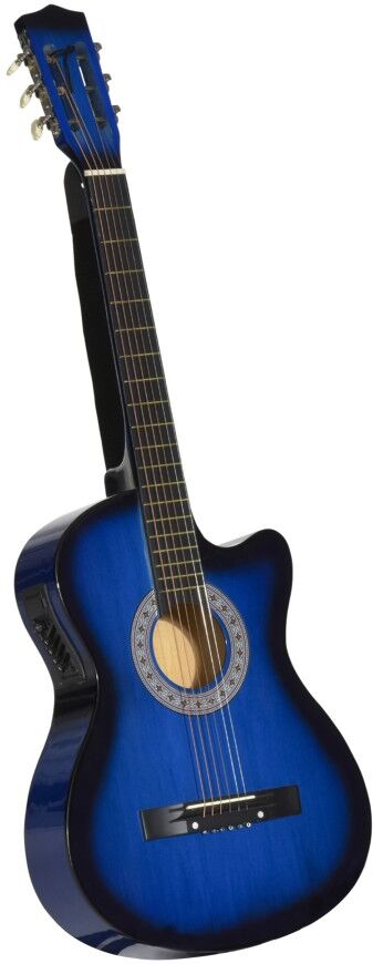 MHSTAR UK LTD HOMCOM 38 Inch Full Size Blue Classical Acoustic Electric Guitar Kids Guitar and Junior Guitar Premium Gloss Finish w/Case - Blue