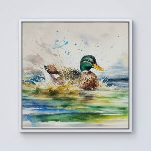 WRT Ltd Splashing Mallard Watercolour Framed Canvas - 10" x 10" - White WRT Ltd Splashing Mallard Watercolour Framed Canvas - 10" x 10" - White