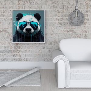 WRT Ltd Panda With Blue Glasses Splashart Framed Canvas - 16" x 16" - White WRT Ltd Panda With Blue Glasses Splashart Framed Canvas - 16" x 16" - White