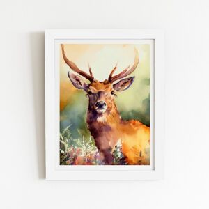 WRT Ltd Splendid Stag Watercolour Art Prints - 16" x 24" - White frame WRT Ltd Splendid Stag Watercolour Art Prints - 16" x 24" - White frame
