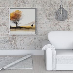 WRT Ltd Autumn Landscape Stag Watercolour Framed Canvas - 16" x 16" - White WRT Ltd Autumn Landscape Stag Watercolour Framed Canvas - 16" x 16" - White