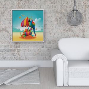 WRT Ltd Parrot On A Beach Holiday Framed Canvas - 16" x 16" - White WRT Ltd Parrot On A Beach Holiday Framed Canvas - 16" x 16" - White