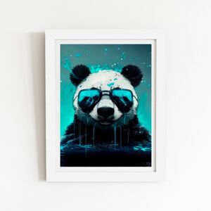 WRT Ltd Panda With Blue Glasses Splashart Art Prints - 12" x 16" - White frame WRT Ltd Panda With Blue Glasses Splashart Art Prints - 12" x 16" - White frame