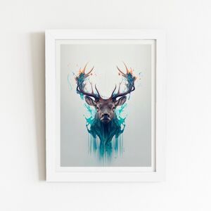 WRT Ltd Stag Face Splashart Art Prints - 12" x 16" - White frame WRT Ltd Stag Face Splashart Art Prints - 12" x 16" - White frame