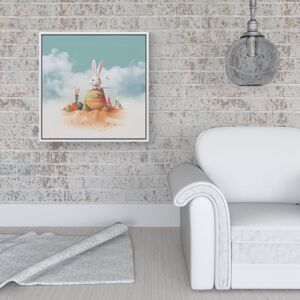 WRT Ltd White Rabbit On A Beach Holiday Framed Canvas - 16" x 16" - White WRT Ltd White Rabbit On A Beach Holiday Framed Canvas - 16" x 16" - White