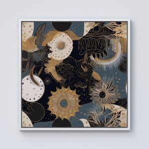 WRT Ltd Abstract Blue Gold Moon Sun Framed Canvas - 10" x 10" - White WRT Ltd Abstract Blue Gold Moon Sun Framed Canvas - 10" x 10" - White