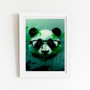 WRT Ltd Panda With Glasses, Green Splashart Art Prints - 12" x 16" - White frame WRT Ltd Panda With Glasses, Green Splashart Art Prints - 12" x 16" - White frame