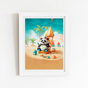 WRT Ltd Panda On A Beach Holiday Art Prints - 24" x 36" - White frame WRT Ltd Panda On A Beach Holiday Art Prints - 24" x 36" - White frame