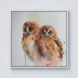 WRT Ltd Loving Tawny Owls Watercolour Framed Canvas - 10" x 10" - White WRT Ltd Loving Tawny Owls Watercolour Framed Canvas - 10" x 10" - White