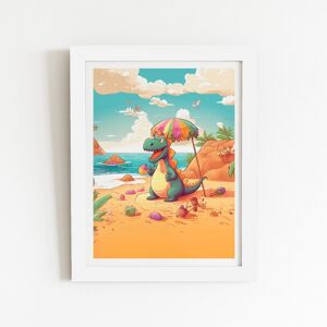 WRT Ltd Dragon On A Beach Holiday Art Prints - 24" x 36" - White frame WRT Ltd Dragon On A Beach Holiday Art Prints - 24" x 36" - White frame