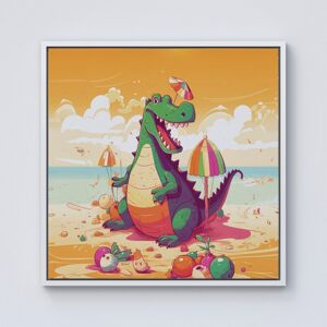 WRT Ltd Crocodile On A Beach Holiday Framed Canvas - 10" x 10" - White WRT Ltd Crocodile On A Beach Holiday Framed Canvas - 10" x 10" - White