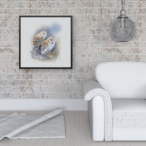WRT Ltd Barn Ano Owls Watercolour Framed Canvas - 16" x 16" - Black WRT Ltd Barn Ano Owls Watercolour Framed Canvas - 16" x 16" - Black