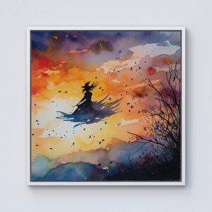 WRT Ltd A Watercolor Featuring A Graceful Witch Framed Canvas - 10" x 10" - White WRT Ltd A Watercolor Featuring A Graceful Witch Framed Canvas - 10" x 10" - White
