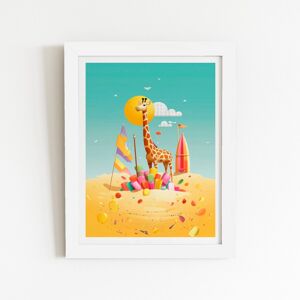 WRT Ltd A Giraffe On A Beach Holiday Art Prints - 20" x 30" - Black frame WRT Ltd A Giraffe On A Beach Holiday Art Prints - 20" x 30" - Black frame