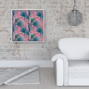 WRT Ltd Pink Green Fan Palms Framed Canvas - 16" x 16" - White WRT Ltd Pink Green Fan Palms Framed Canvas - 16" x 16" - White