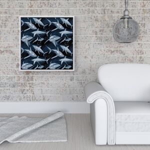 WRT Ltd Hand Drawn Shark Pattern Framed Canvas - 16" x 16" - White WRT Ltd Hand Drawn Shark Pattern Framed Canvas - 16" x 16" - White