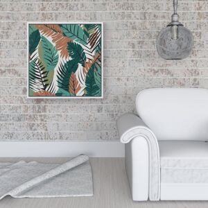 WRT Ltd Tropical Floral Leaves Green Brown Framed Canvas - 16" x 16" - White WRT Ltd Tropical Floral Leaves Green Brown Framed Canvas - 16" x 16" - White