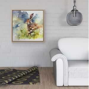 WRT Ltd Hare And Daisies Watercolour Framed Canvas - 40" x 40" - White WRT Ltd Hare And Daisies Watercolour Framed Canvas - 40" x 40" - White