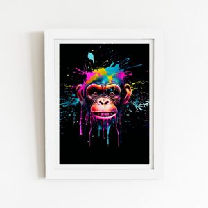 WRT Ltd Multi Coloured Monkey Face Splashart Art Prints - 12" x 16" - White frame WRT Ltd Multi Coloured Monkey Face Splashart Art Prints - 12" x 16" - White frame