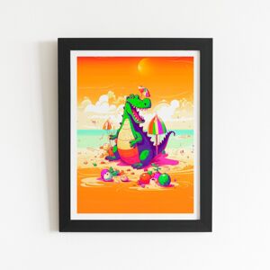 WRT Ltd Crocodile On A Beach Holiday Art Prints - 8" x 10" - Black frame WRT Ltd Crocodile On A Beach Holiday Art Prints - 8" x 10" - Black frame