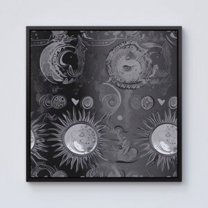 WRT Ltd Black Grey Abstract Sun and Moon Framed Canvas - 10" x 10" - Black WRT Ltd Black Grey Abstract Sun and Moon Framed Canvas - 10" x 10" - Black