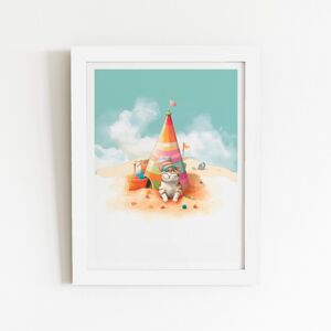 WRT Ltd Cat On A Beach Holiday Art Prints - 20" x 30" - Black frame WRT Ltd Cat On A Beach Holiday Art Prints - 20" x 30" - Black frame