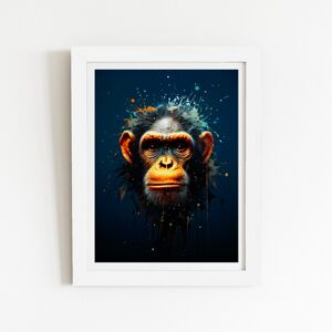 WRT Ltd Splashart Realistic Monkey Face Art Prints - 24" x 36" - White frame WRT Ltd Splashart Realistic Monkey Face Art Prints - 24" x 36" - White frame