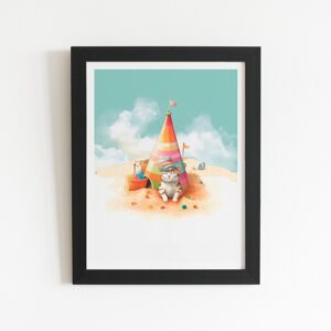 WRT Ltd Cat On A Beach Holiday Art Prints - 8" x 10" - Black frame WRT Ltd Cat On A Beach Holiday Art Prints - 8" x 10" - Black frame