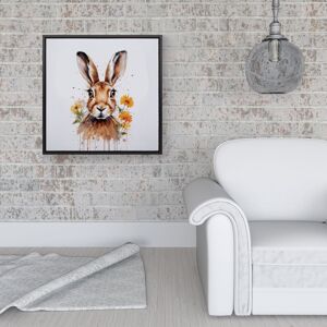 WRT Ltd Watercolour Hare and Daisies Framed Canvas - 16" x 16" - Black WRT Ltd Watercolour Hare and Daisies Framed Canvas - 16" x 16" - Black