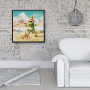 WRT Ltd Happy Frog On A Beach Holiday Framed Canvas - 16" x 16" - Black WRT Ltd Happy Frog On A Beach Holiday Framed Canvas - 16" x 16" - Black