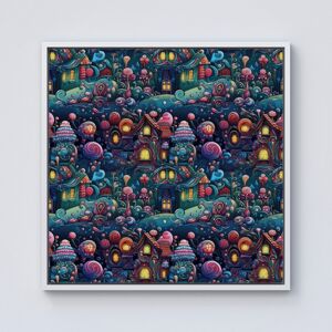 WRT Ltd Whimsical Gingerbread House Pattern Framed Canvas - 10" x 10" - White WRT Ltd Whimsical Gingerbread House Pattern Framed Canvas - 10" x 10" - White