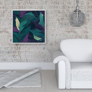 WRT Ltd Green Purple Tropical Leaves Framed Canvas - 16" x 16" - White WRT Ltd Green Purple Tropical Leaves Framed Canvas - 16" x 16" - White