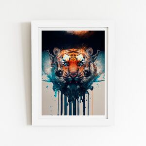 WRT Ltd Tiger Face Splashart Art Prints - 12" x 16" - White frame WRT Ltd Tiger Face Splashart Art Prints - 12" x 16" - White frame